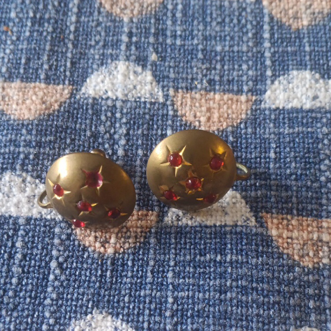 Gold And Red Stud Earrings